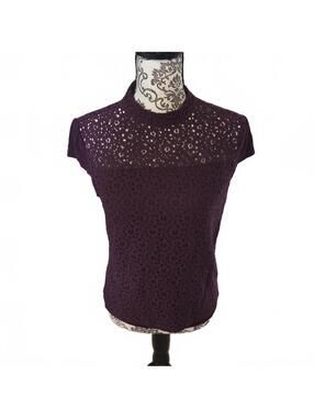 Tommy Hilfiger Purple Lace Overlay Cap Sleeve Top